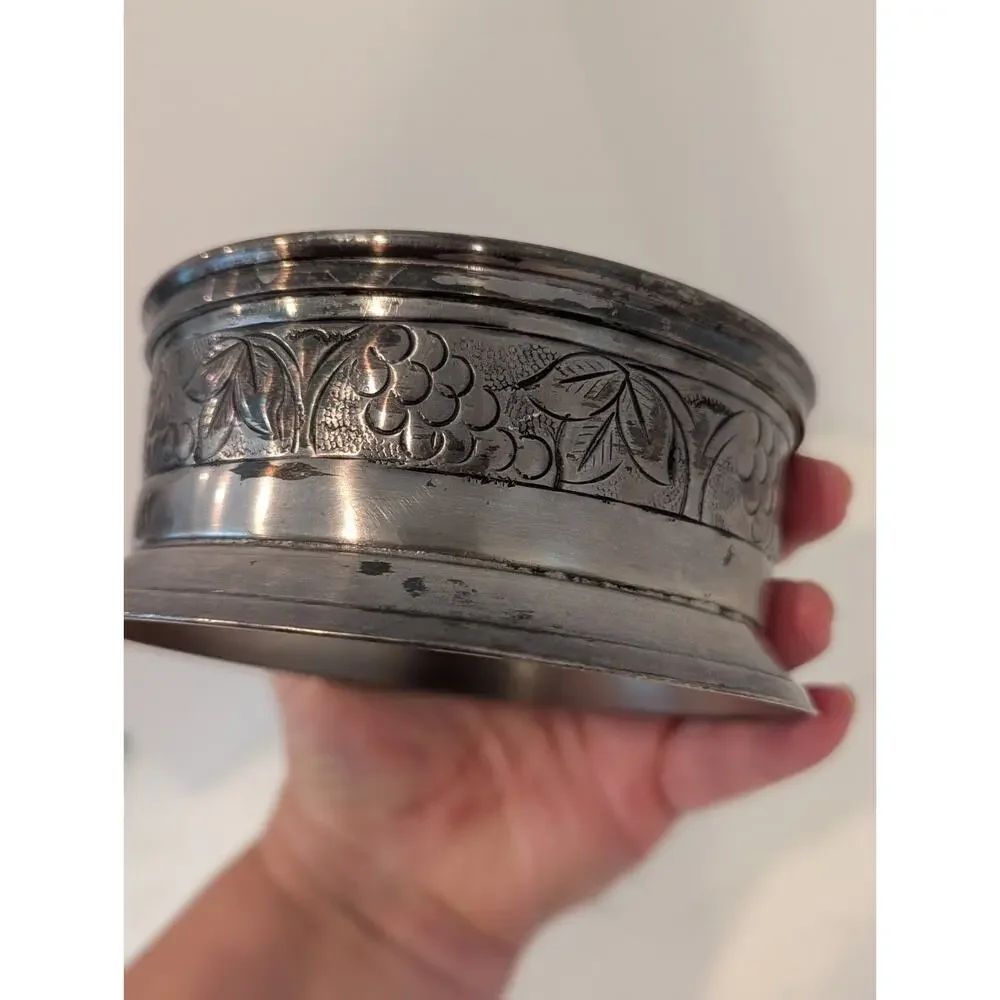 Pottery Barn Pewter Wine Bottle Holder Coaster Grape Leaf Motif,Italian Decor